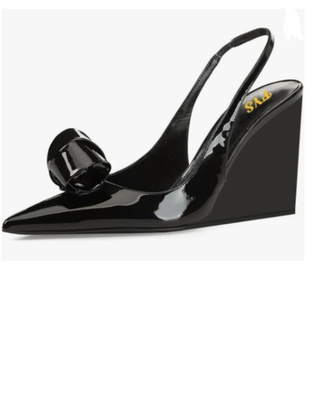 FYS Black Bow Pointed Toe Wedge Pumps Slip on High Heel Slingbacks Stable Shoes